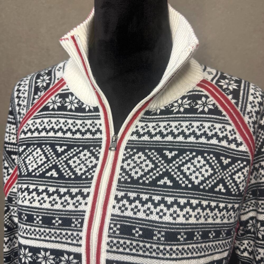 Eddie Bauer Fair Isle 1/4 Zip Sweater Womens L Nordic Snowflake Mock Neck Ski